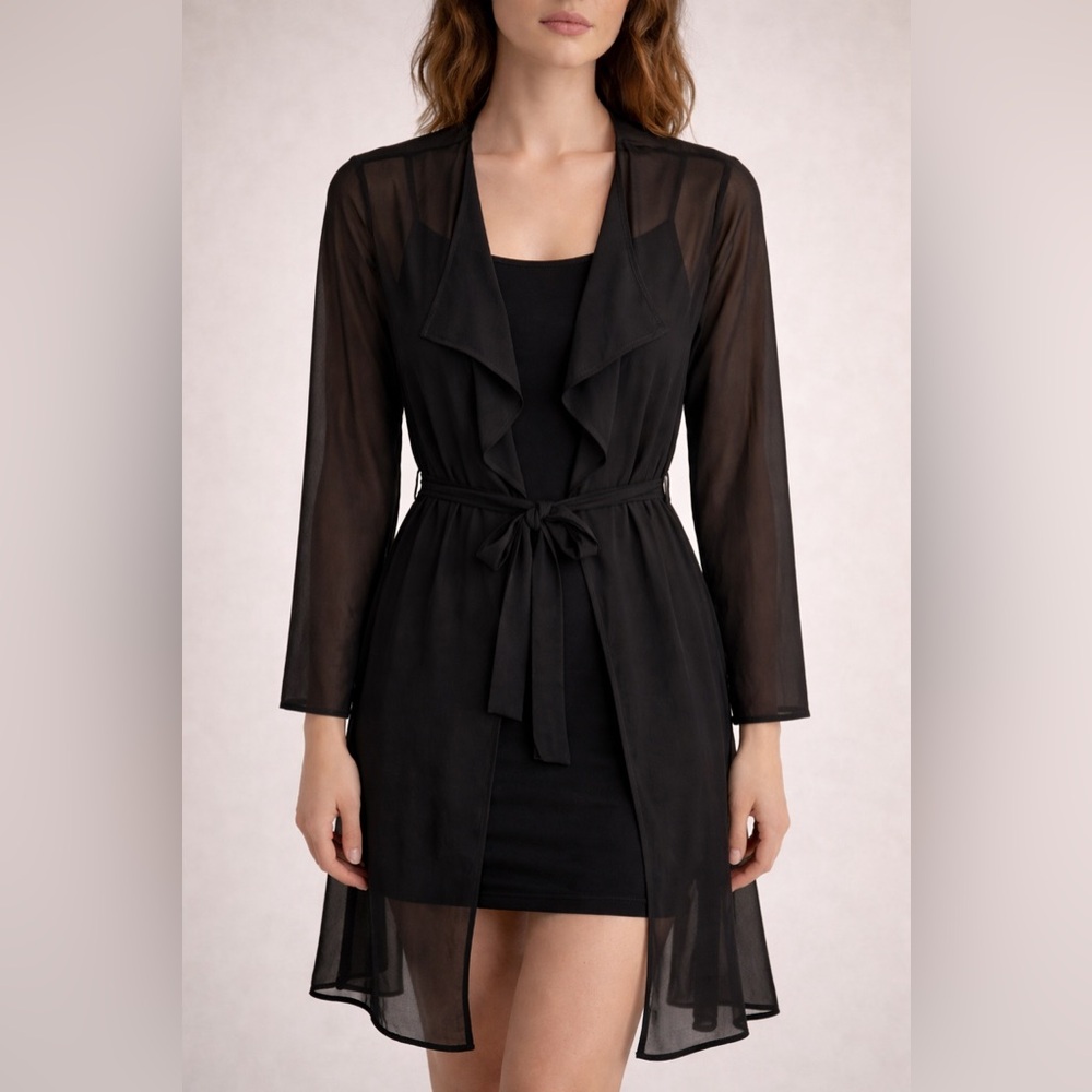 Lock & Key Black Sheer Open Front Cardigan robe size small
